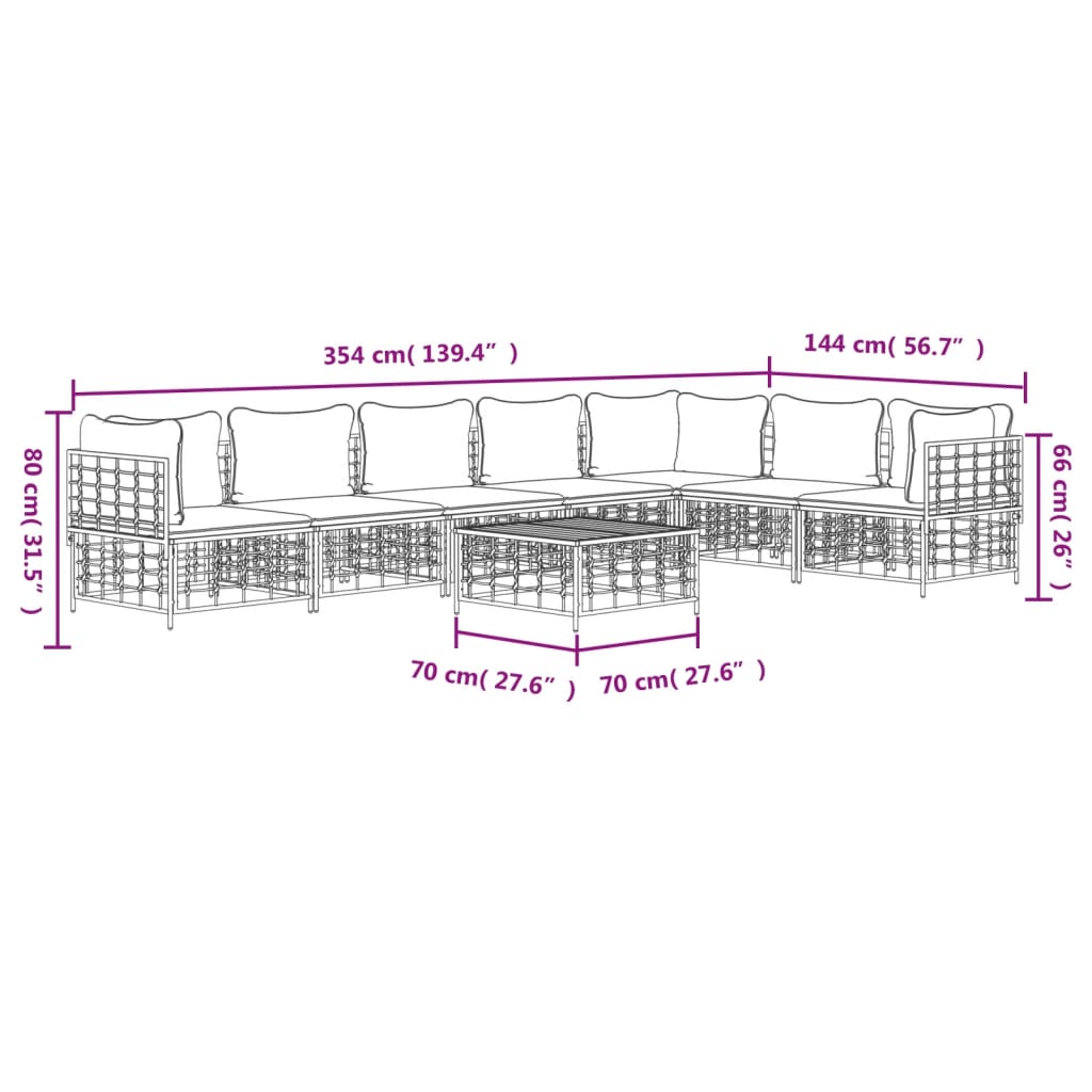 vidaXL Salon de jardin 8 pcs avec coussins Anthracite Résine tressée