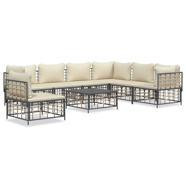 vidaXL Salon de jardin 8 pcs avec coussins Anthracite Résine tressée