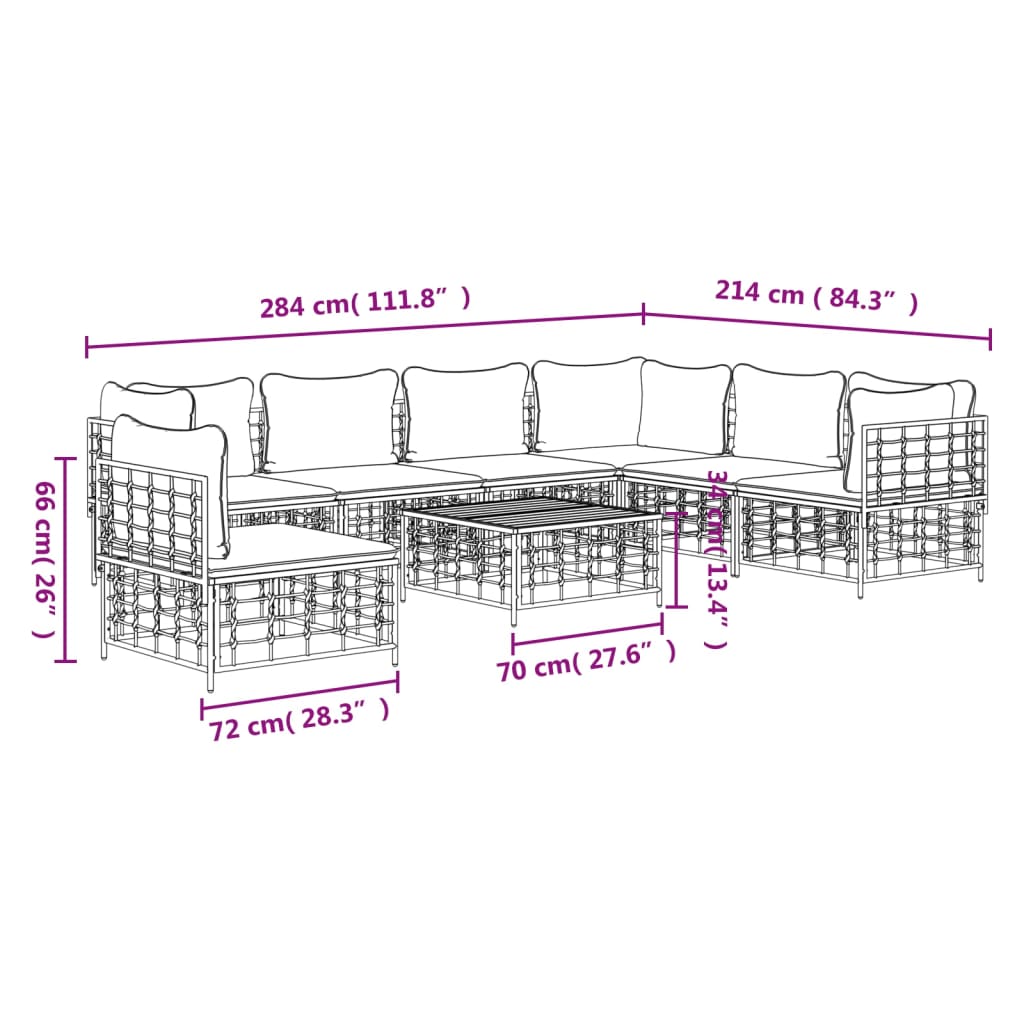 vidaXL Salon de jardin 8 pcs avec coussins Anthracite Résine tressée
