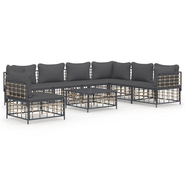 vidaXL 8-tlg. Garten-Lounge-Set mit Kissen Anthrazit Poly Rattan