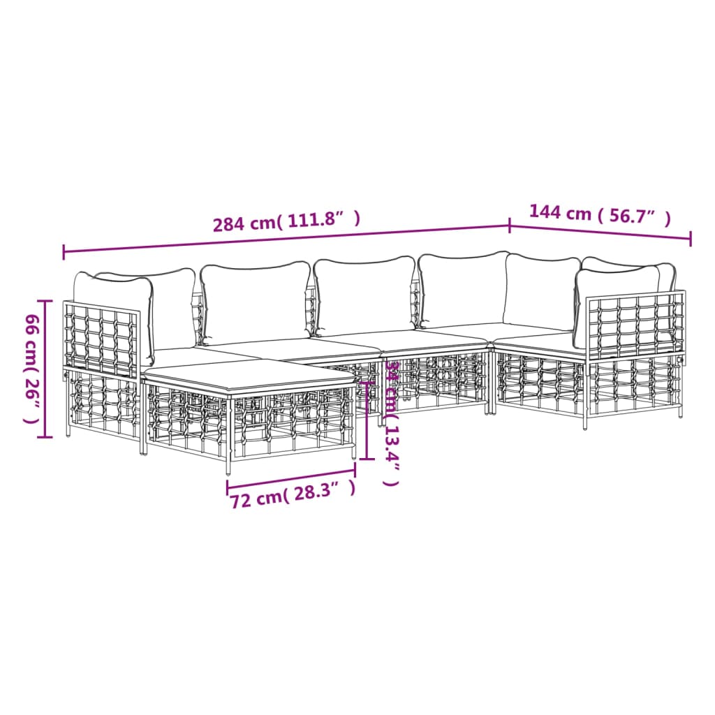 vidaXL 6-tlg. Garten-Lounge-Set mit Kissen Anthrazit Poly Rattan