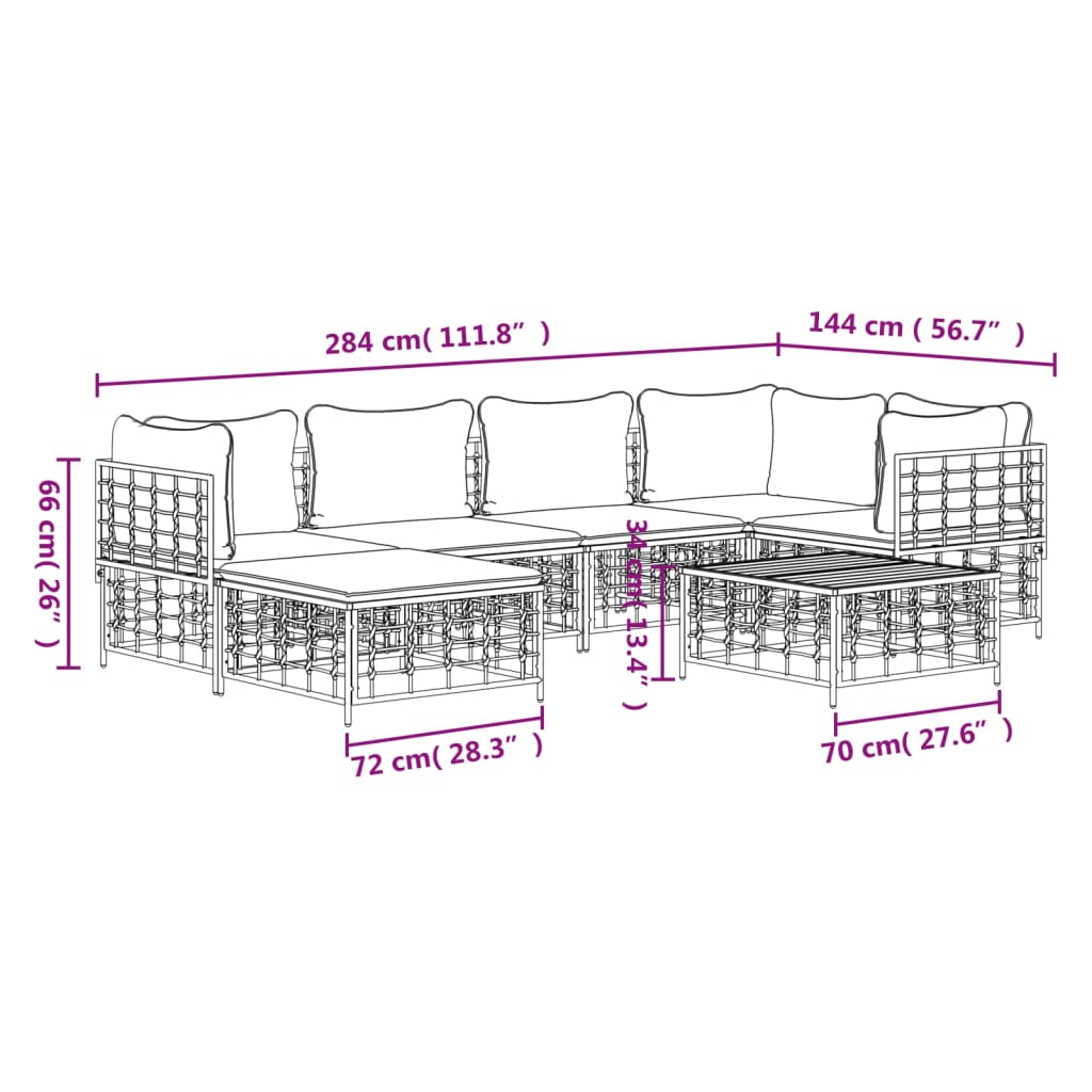 vidaXL Salon de jardin 7 pièces avec coussins anthracite résine tressée