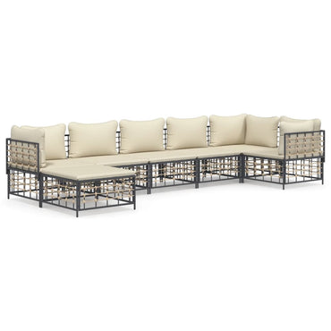 vidaXL Salon de jardin 7 pièces avec coussins anthracite résine tressée