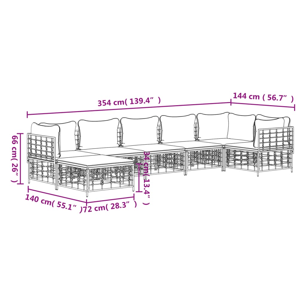 vidaXL Salon de jardin 7 pièces avec coussins anthracite résine tressée