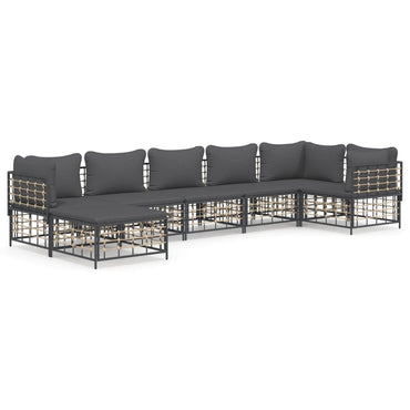 vidaXL 7-tlg. Garten-Lounge-Set mit Kissen Anthrazit Poly Rattan