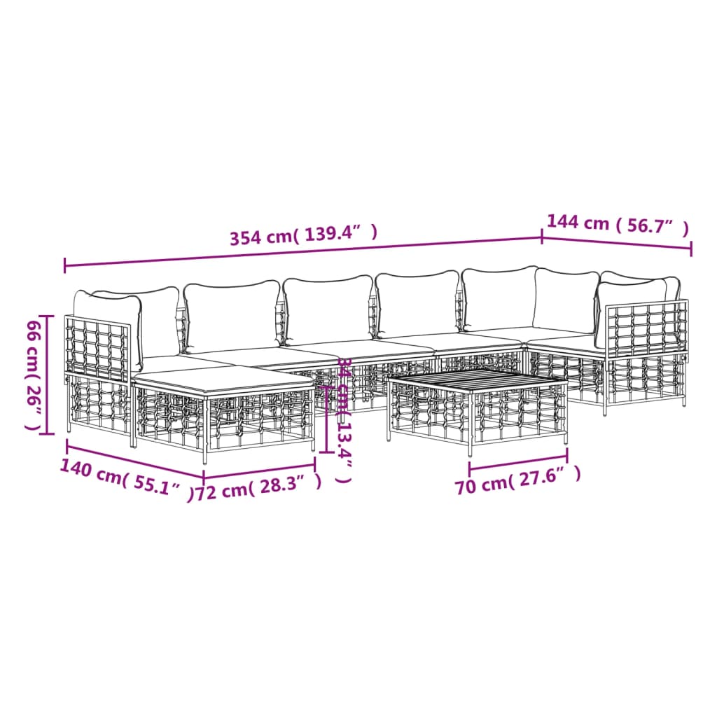 vidaXL 8-tlg. Garten-Lounge-Set mit Kissen Anthrazit Poly Rattan