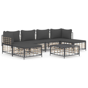 vidaXL Salon de jardin 7 pièces avec coussins anthracite résine tressée