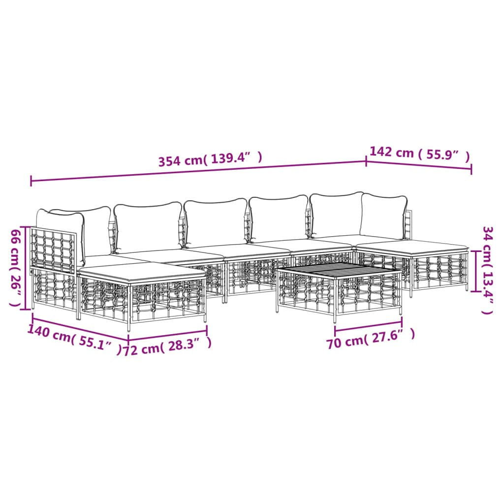 vidaXL Salon de jardin 8 pcs avec coussins Anthracite Résine tressée