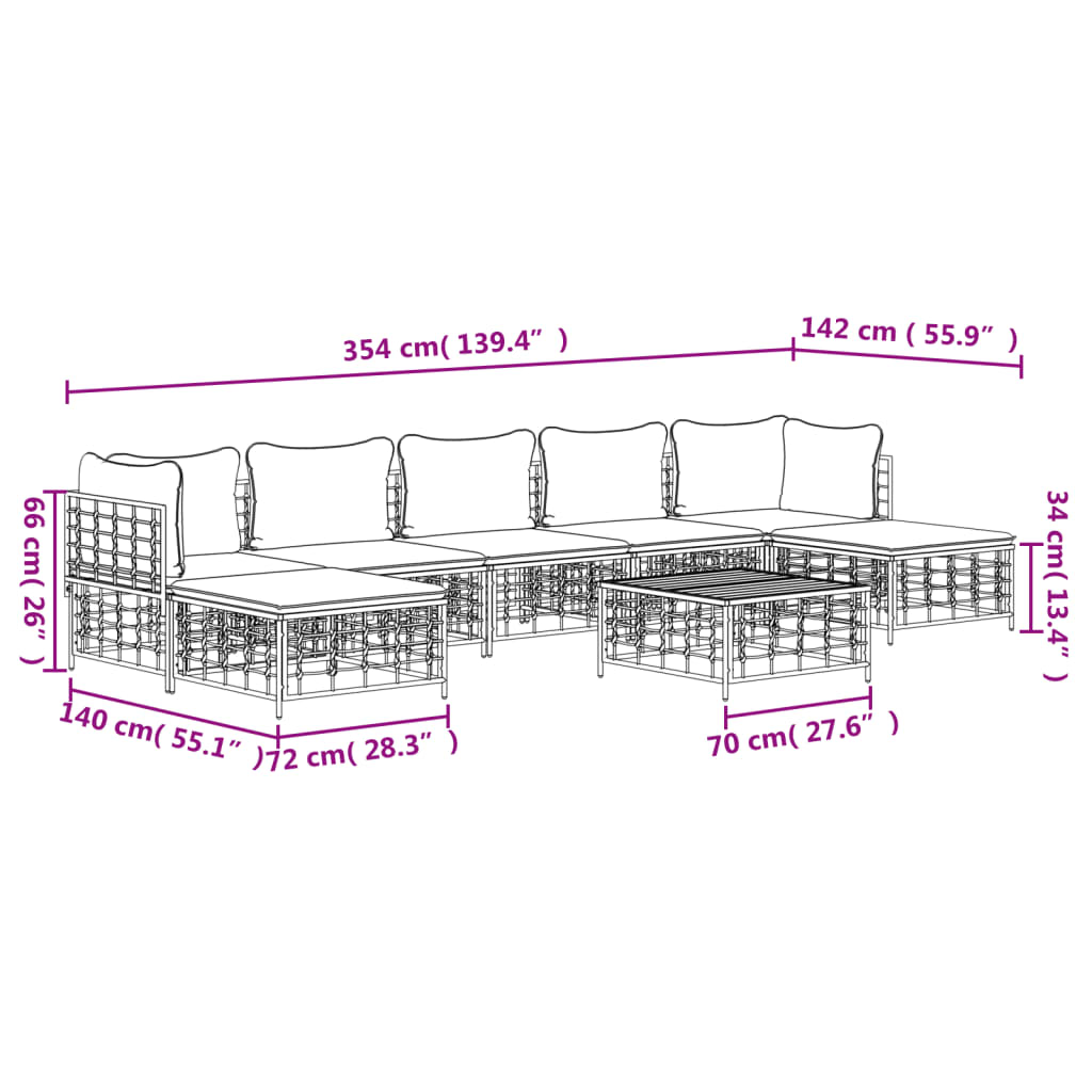 vidaXL Salon de jardin 8 pcs avec coussins Anthracite Résine tressée