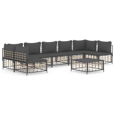 vidaXL Salon de jardin 8 pcs avec coussins Anthracite Résine tressée