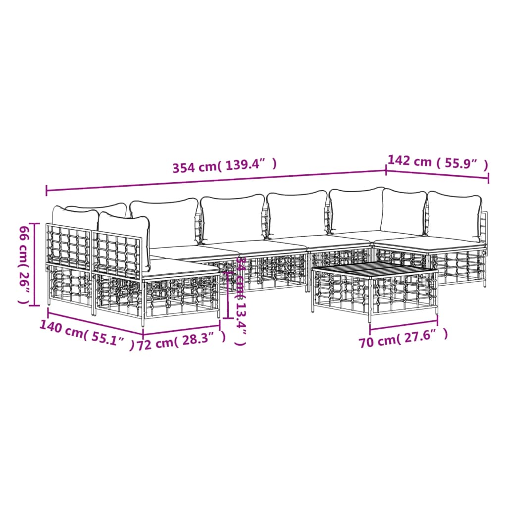 vidaXL Salon de jardin 8 pcs avec coussins Anthracite Résine tressée