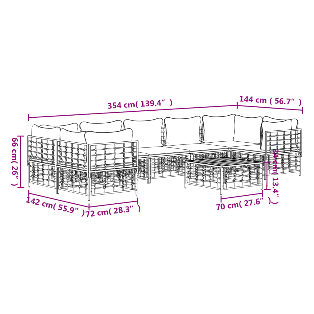 vidaXL Salon de jardin 8 pcs avec coussins Anthracite Résine tressée