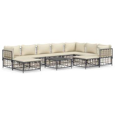 vidaXL Salon de jardin 10 pcs avec coussins anthracite résine tressée