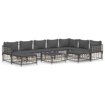 vidaXL Salon de jardin 10 pcs avec coussins anthracite résine tressée
