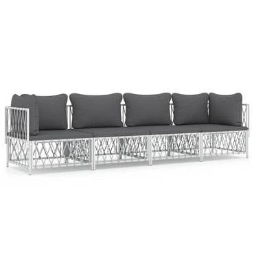 vidaXL Ensemble de mobilier de jardin 4 pcs avec coussins Blanc Acier