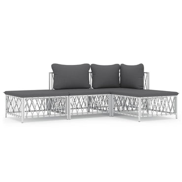 vidaXL Ensemble de mobilier de jardin 4 pcs avec coussins Blanc Acier