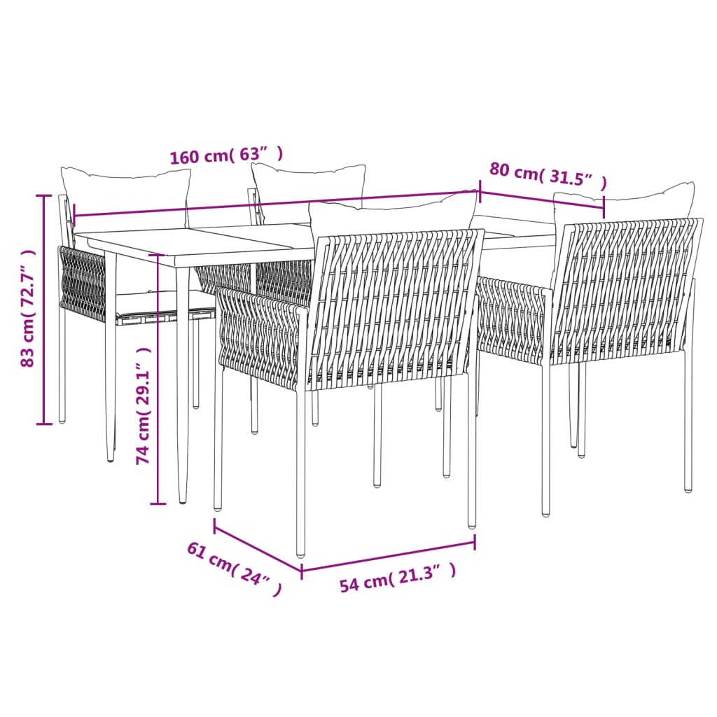 vidaXL 5-tlg. Garten-Essgruppe mit Kissen Poly Rattan und Stahl
