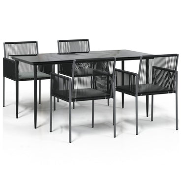 vidaXL 5-tlg. Garten-Essgruppe mit Kissen Schwarz Poly Rattan & Stahl
