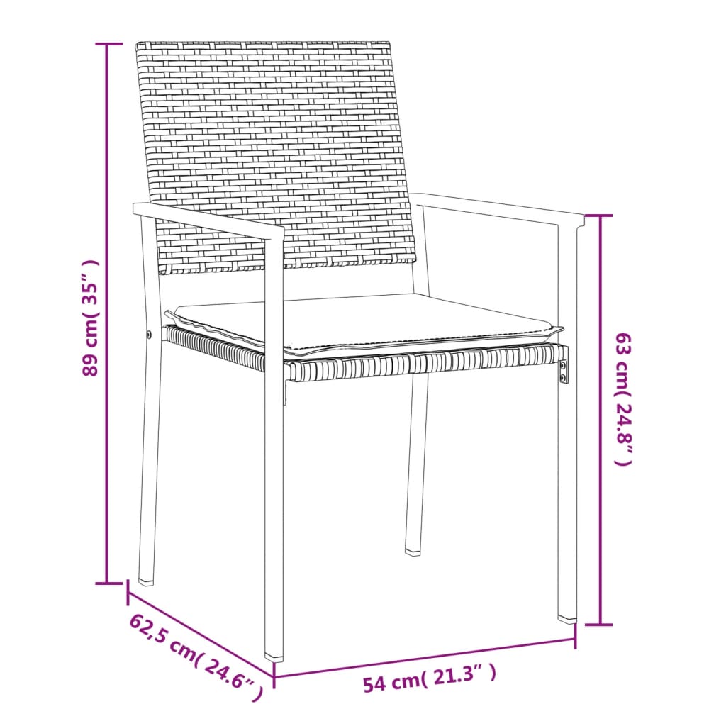 vidaXL Chaises de jardin avec coussins 6 pcs Noir 54x62,5x89 cm Résine tressée