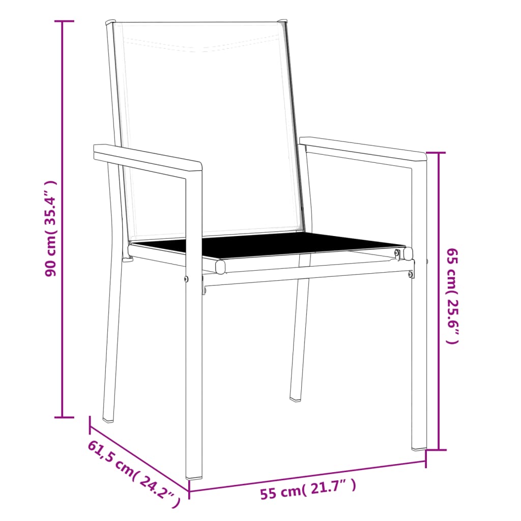 vidaXL Chaises de jardin 4 pcs Noir 55x61,5x90 cm textilène et acier