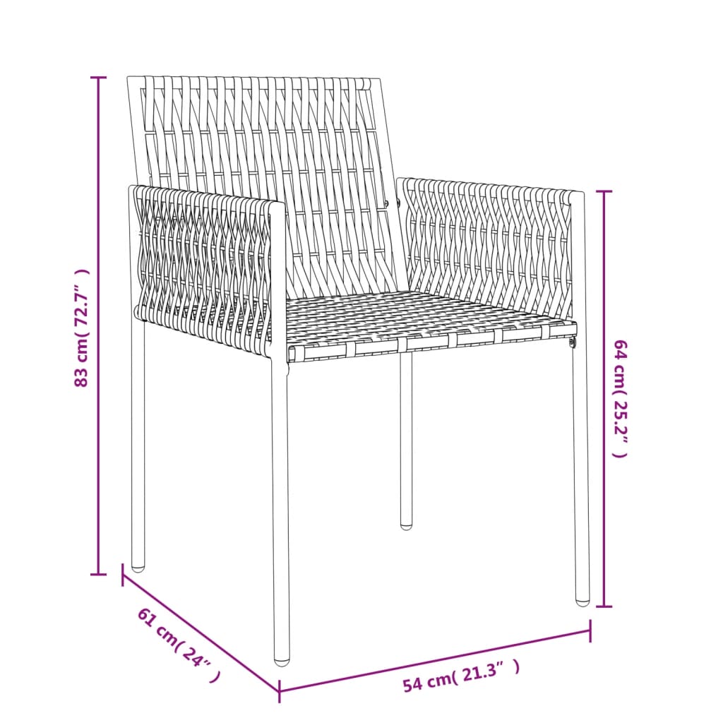 vidaXL Chaises de jardin avec coussins 6 pcs Noir 54x61x83 cm Résine tressée