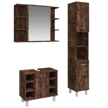 vidaXL 3-tlg. Badmöbel-Set Räuchereiche Holzwerkstoff