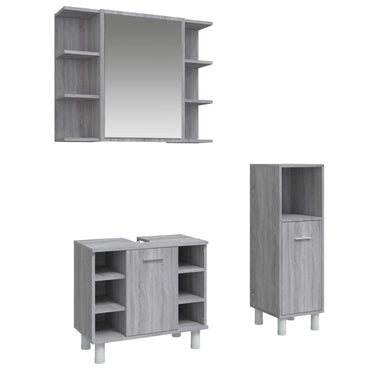 vidaXL 3-tlg. Badmöbel-Set Grau Sonoma Holzwerkstoff