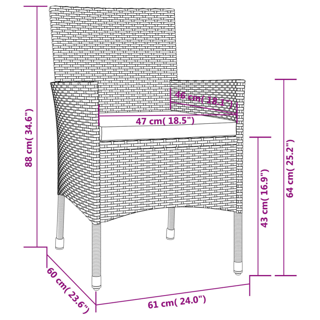 vidaXL 5-tlg. Garten-Essgruppe mit Kissen Schwarz Poly Rattan