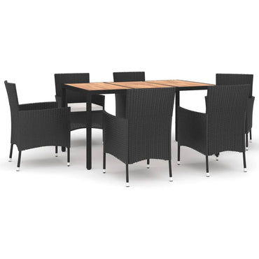vidaXL 7-tlg. Garten-Essgruppe mit Kissen Schwarz Poly Rattan
