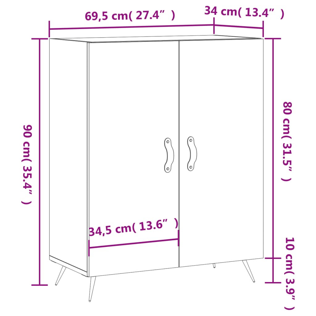 vidaXL Sideboard Braun Eichen-Optik 69,5x34x90 cm Holzwerkstoff