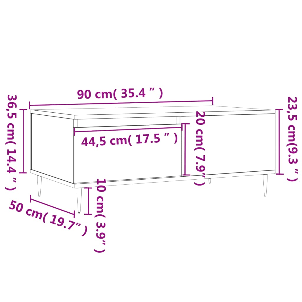 vidaXL Couchtisch Schwarz 90x50x36,5 cm Holzwerkstoff