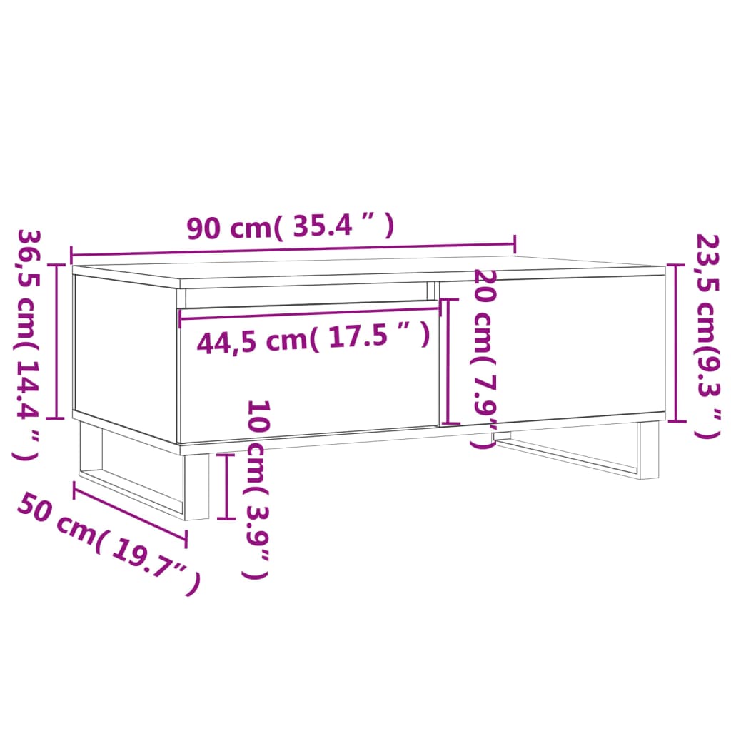 vidaXL Couchtisch Sonoma-Eiche 90x50x36,5 cm Holzwerkstoff