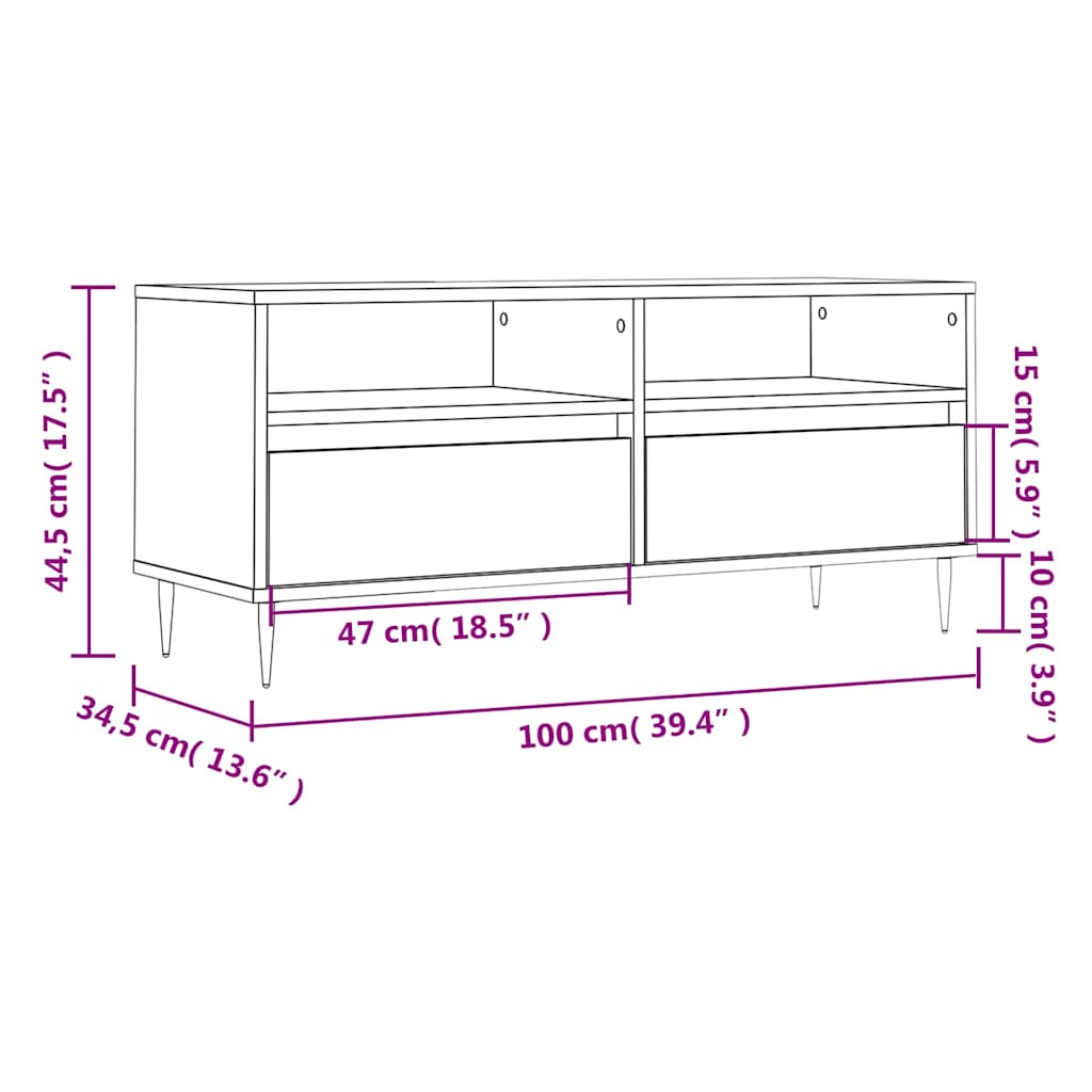 Meuble TV vidaXL chêne fumé 100x34,5x44,5 cm bois d'ingénierie