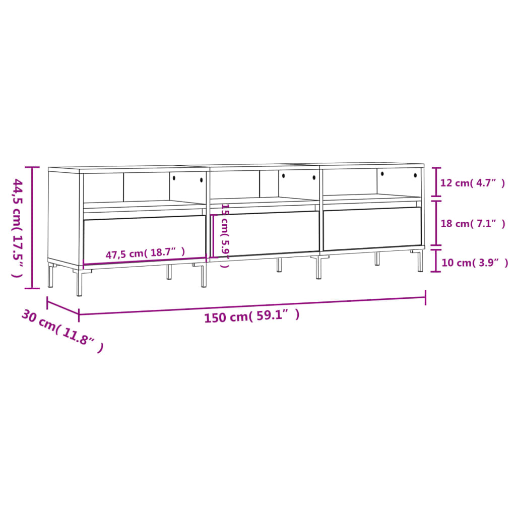 vidaXL Meuble TV chêne fumé 150x30x44,5 cm bois d'ingénierie