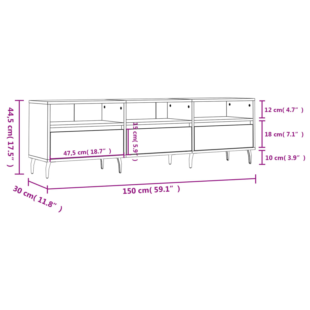 vidaXL Meuble TV chêne fumé 150x30x44,5 cm bois d'ingénierie