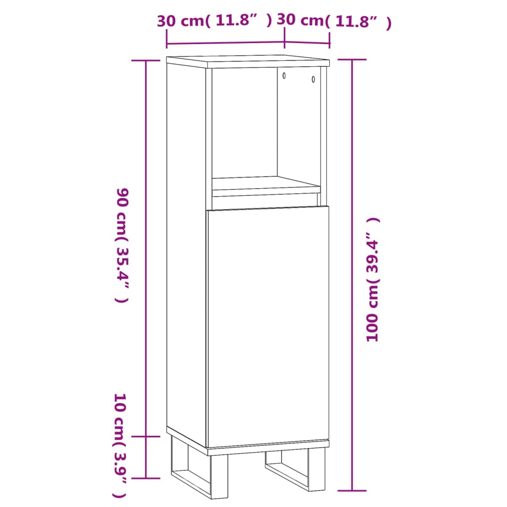 vidaXL Badschrank Schwarz 30x30x100 cm Holzwerkstoff