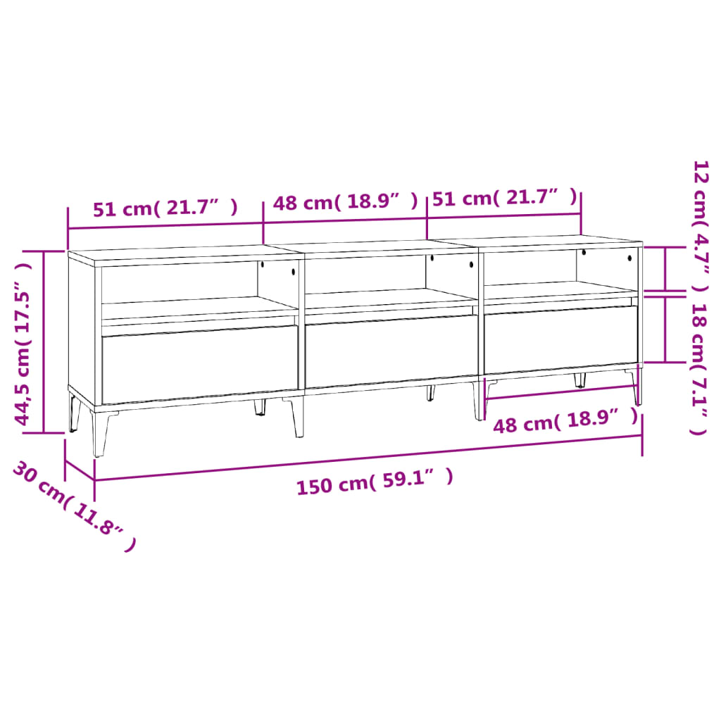 vidaXL Meuble TV chêne fumé 150x30x44,5 cm bois d'ingénierie
