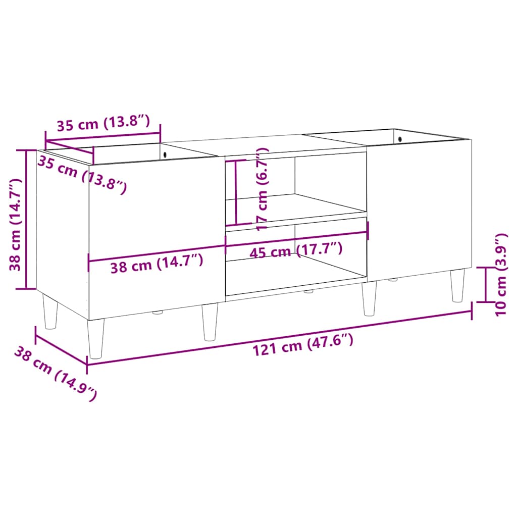 vidaXL Plattenschrank Weiß 121 x 38 x 48 cm Holzwerkstoff