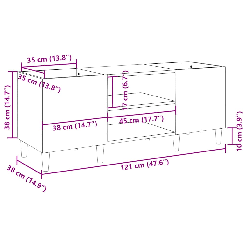 vidaXL Meuble pour tourne-disque blanc brillant 121x38x48 cm Bois d'ingénierie