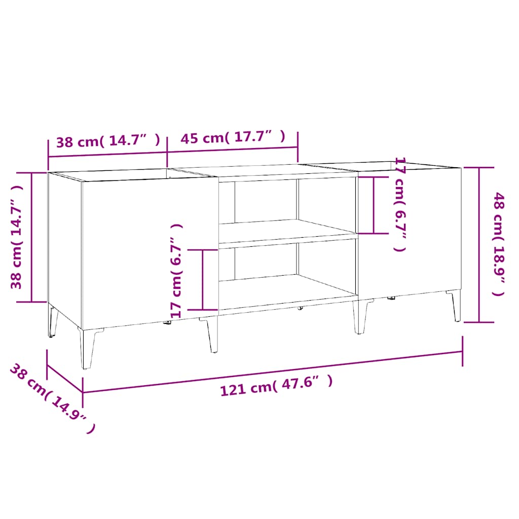 vidaXL Plattenschrank Hochglanz-Weiß 121x38x48 cm Holzwerkstoff
