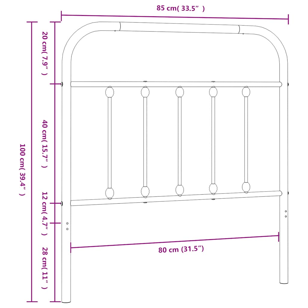 vidaXL Ersatz-Kopfteil Metall Schwarz 80 cm