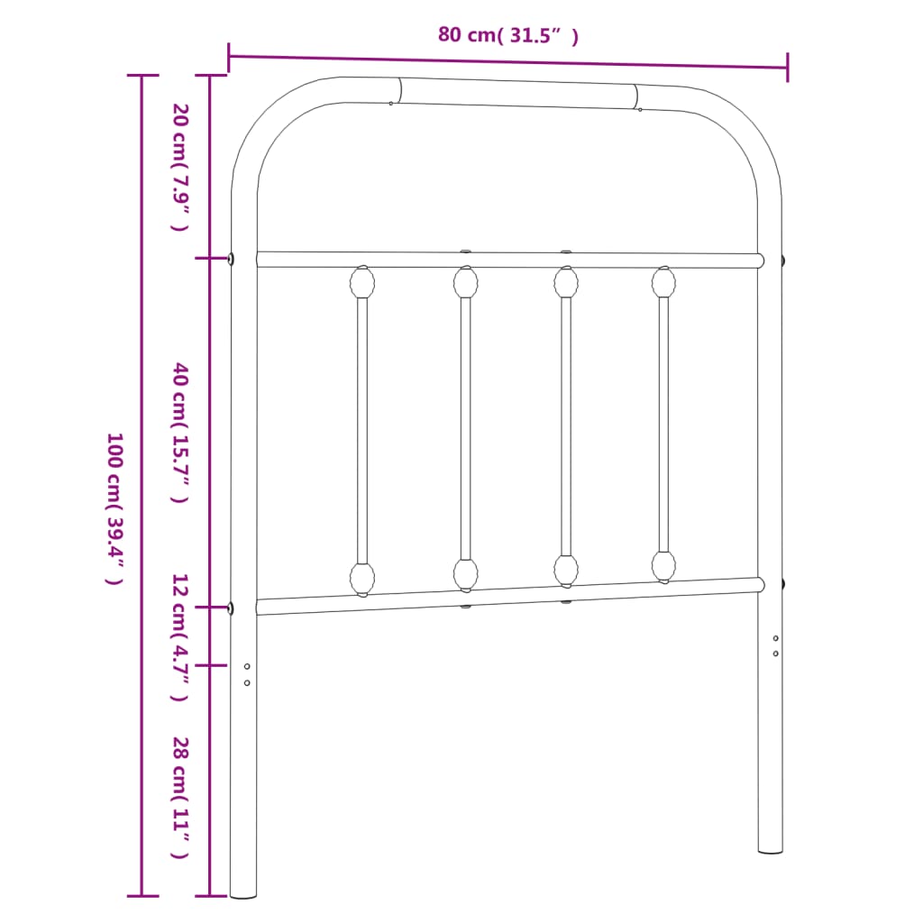 vidaXL Ersatz-Kopfteil Metall Weiß 75 cm