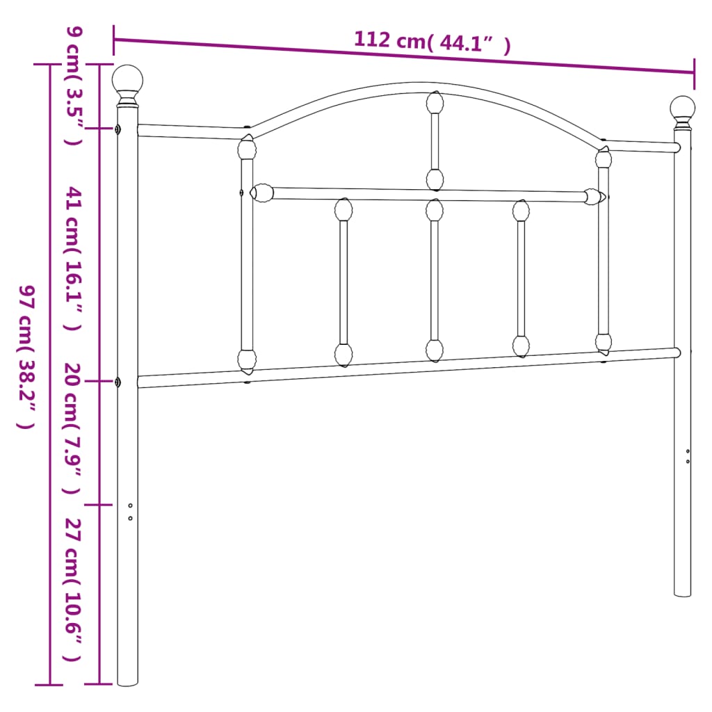 vidaXL Ersatz-Kopfteil Metall Schwarz 107 cm