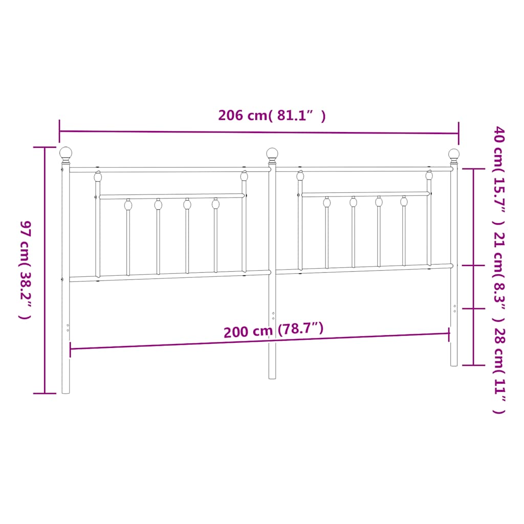 vidaXL Ersatz-Kopfteil Metall Schwarz 200 cm