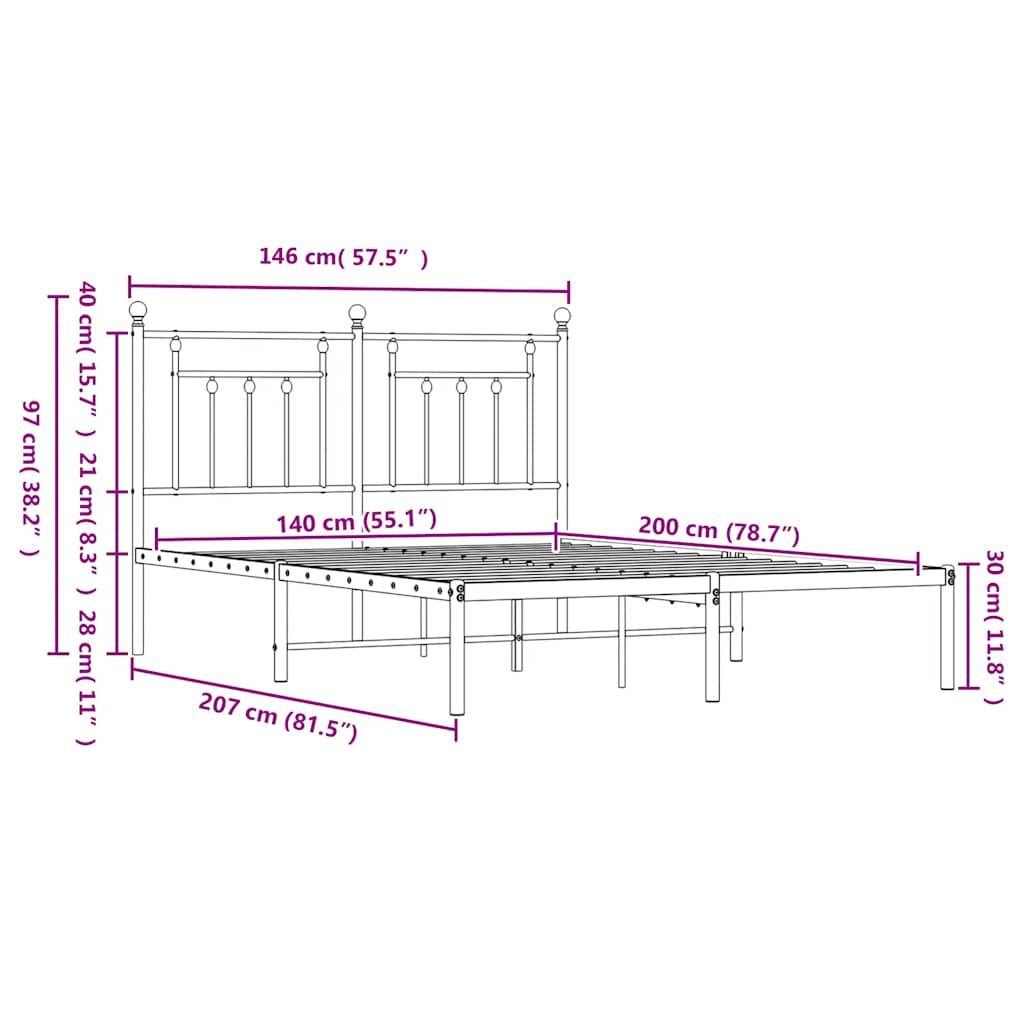Bettgestell mit Kopfteil Metall Weiß 140x200 cm