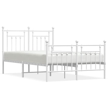 vidaXL Bettgestell mit Kopf- und Fußteil Metall Weiß 135x190 cm