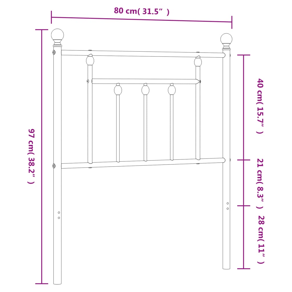 vidaXL Ersatz-Kopfteil Metall Weiß 75 cm