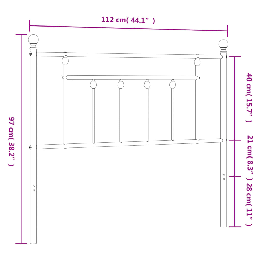 vidaXL Ersatz-Kopfteil Metall Weiß 107 cm