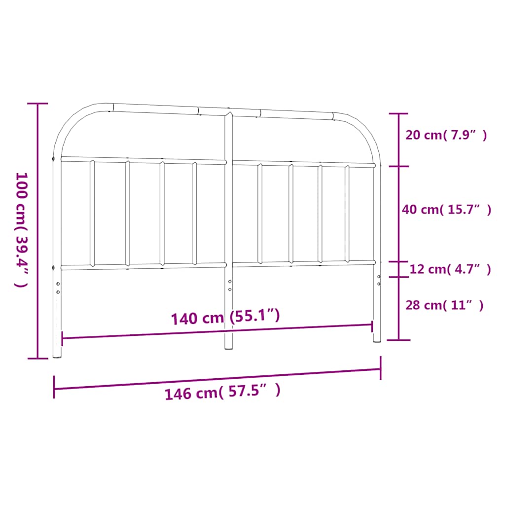 vidaXL Ersatz-Kopfteil Metall Schwarz 140 cm
