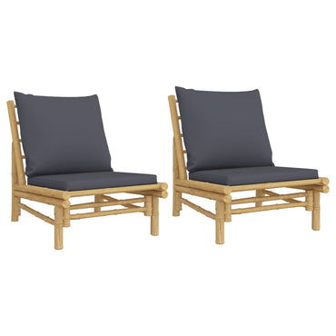 vidaXL Chaises de jardin 2 pcs avec coussins gris foncé Bambou